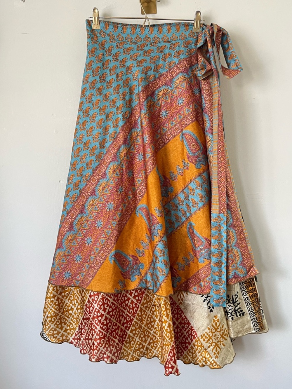 Wevez Silk luxury reversible Boho Wrap Maxi Skirt in Turquoise one size